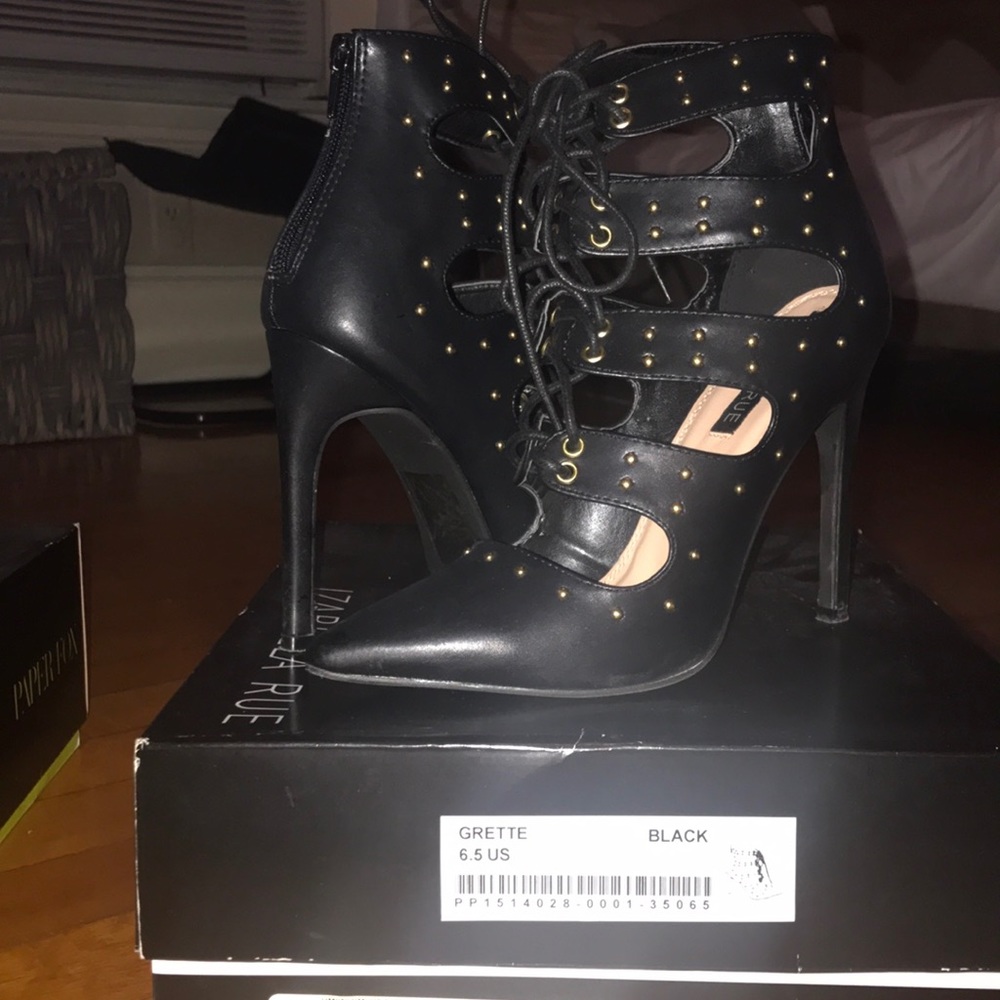 Black and Gold studded lace up heel